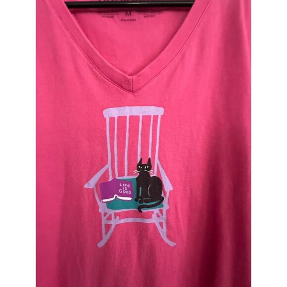 Life Is Good V-Neckline Long Sleeves Rocking Chair Cat Crusher T-shirt Size M - Picture 4 of 6